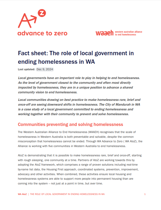 AtoZ Factsheet – The role of local government in ending homelessness in WA